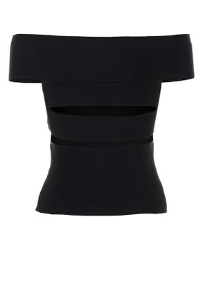Alexander McQueen Womens Black Stretch Viscose Blend Top Maglie