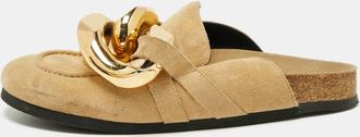 J.W.Anderson J. w.anderson Beige Suede Chain Link Accents Flat Slide Sandals
