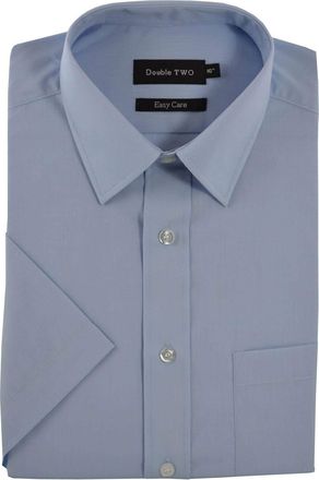 Double TWO Mens Classic Cotton Blend Half Sleeved Shirt (3300) in Glacier in (Collar 18.5/Chest 54-52)