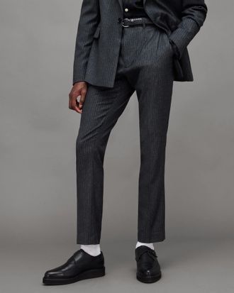 AllSaints Wool Androm Metallic Pinstripe Skinny Trousers, Size: 32