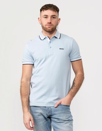 HUGO BOSS Mens BOSS Green Paddy Mens Cotton-Piqué Polo Shirt with Contrast Logo - Light/Pastel Blue 452 - Size: 42