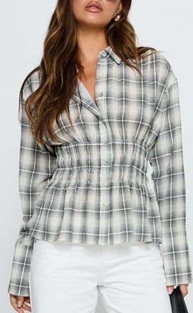 Princess Polly As You Are Check Button-Up Shirt in Black Check at Nordstrom, Size 10