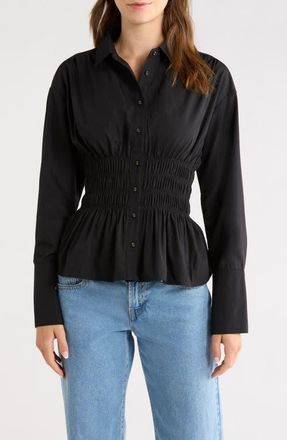 Princess Polly As You Are Shirred Button-Up Shirt in Black at Nordstrom, Size 10