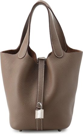 Herm&egrave;s Picotin Etoupe Gray Taurillon Clemence Leather Handbag Tote Bag (Pre-Owned)