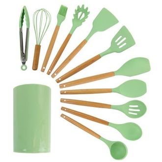 MegaChef Silicone and Wood Cooking Utensils, Set of 12 in Mint Green at Nordstrom