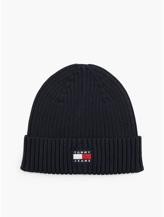 Tommy Hilfiger Mens Tommy Jeans Badge Rib-Knit Beanie - Dark Night Navy
