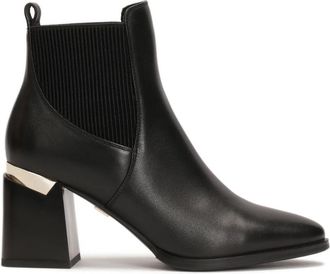 Kazar Zwarte laarzen met een brede versierde hak - Dames - Laarzen met Hak - Zwart - 37 EU - Leer - Schoenen