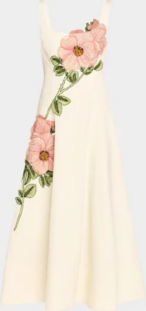 Lela Rose Abstract Floral Crepe A-Line Cap-Sleeve Gown