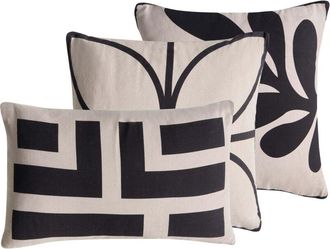 Beliani Set of 3 Scatter Cushions Beige and Black Cotton Fabric Abstract Pattern 45/30 x 45/50 cm Throw Pillow AGATHIS