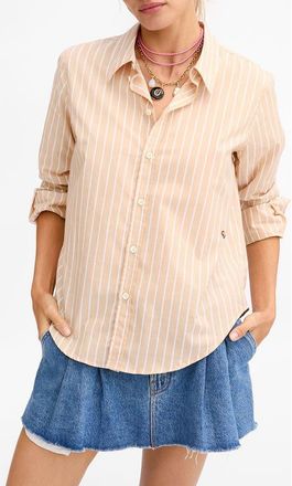 Clare Vivier Suzette Cotton & Silk Blend Button-Up Shirt in Sand/Cream at Nordstrom Rack, Size Xx-Large