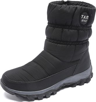 Generic Women Snow Boots Winter Warmer Fleece Lined Lightweight None-Slip Side Zipper Thincken Wellies [ One Size Up] (Black-07, UK Footwear Size System, Adul
