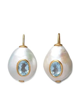 Lizzie Fortunato Pablo pearl drop earrings - women - Gold Plated Sterling Silver/Freshwater Pearl/Blue Topaz - One Size