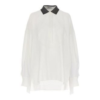 Brunello Cucinelli WHITE OVERSIZED SHIRT WITH CONTRAST COLLAR