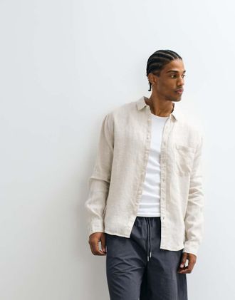 Cotton On Camicia comoda a maniche corte in lino color avena-Neutro