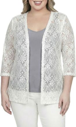 Standards & Practices Sequin Lace Open Front Cardigan in White at Nordstrom, Size 2X