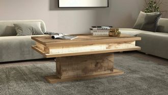 Dmora Mesa De Centro Da Salotto Leon, Mesa De Centro Soggiorno, Mobile Portaoggetti Basso, Mesa De Centro Da Caff&egrave;, 100x55h42 Cm, Acero Con Luce Led