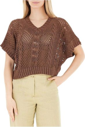 Vicolo V-neck Knitwear, female, Brown, Size: S V-neck Knitwear