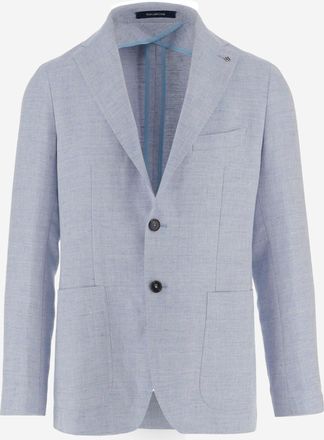 Tagliatore Light Blue Single-Breasted Jacket with Herringbone Pattern