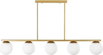 Beliani L&aacute;mpara De Techo De Metal Dorado Pantallas Vidrio Blanco 62 Cm 5 Luces En Riel Glamour Cocina Comedor Zikuli
