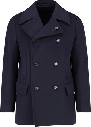 Lardini Navy Double-Breasted Wide-Lapel Virgin Wool Coat