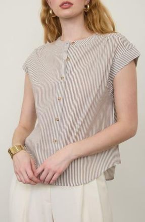 Blu Pepper Stripe Cap Sleeve Button-Up Top in Brown at Nordstrom Rack, Size Medium