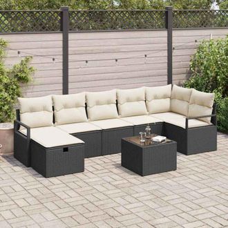 vidaXL Vidaxl - Conjunto De Sof&aacute; De Jard&iacute;n Con Coj&iacute;n 8 Pcs Negro Y Crema