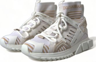 Dolce & Gabbana Womens White Beige Sorrento Socks Sneakers Shoes Viscose
