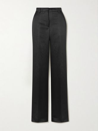 Dries Van Noten Pantaloni Slim-fit In Raso Di Misto Cotone Lavato - Nero