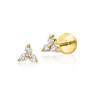 RS Pure by Ross-Simons Diamond-Accented 3-Stone Flat-Back Stud Earrings in 14kt Yellow Gold