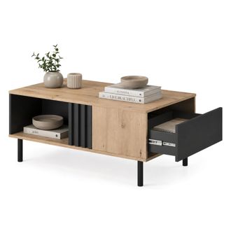 Dmora Mesa De Centro Kasese, Un Caj&oacute;n, Con Patas, Un Compartimento, 100x60x4h Cm Roble Marr&oacute;n Con Nudos