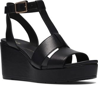 Clarks Sabina Hope Womens Wedge Shoes Black Leather : 8.5 B - Medium