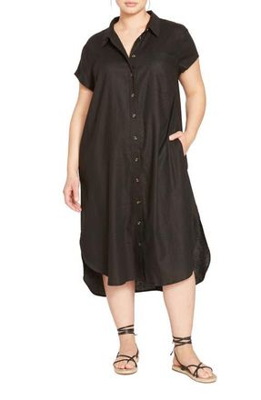 Universal Standard Dune Linen Blend Midi Shirtdress in Black at Nordstrom, Size Xl