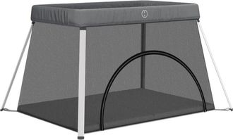 vidaXL Parque Infantil Para Beb&eacute;s Con Colch&oacute;n Tela Lino Gris Oscuro Vidaxl