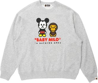 A Bathing Ape x Disney Mickey Mouse Baby Milo Relaxed Fit Crewneck Grey 0ZXSWMX90113R-GRY