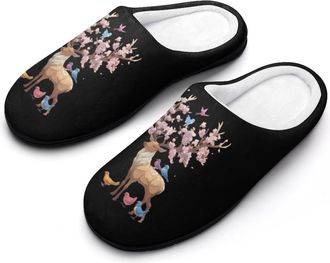 Generic Deer Big Antlers Flowers And Birds Mens Slippers Comfortable And Non-slip Cotton Slipper Shoe for House