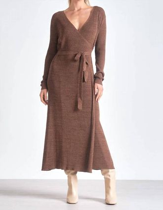 Elan Sweater Wrap Dress In Brown