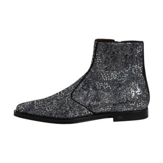 Dolce & Gabbana Ankle Boots, male, Gray, Size: 8 US Sequined Chelsea Boots with Zipper Closure