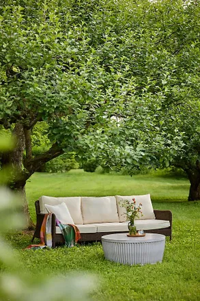 Terrain Harbor All Weather Wicker Three Seat Sofa, White Cushions