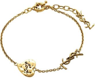 Saint Laurent Golden Cassandre Heart Chain Bracelet
