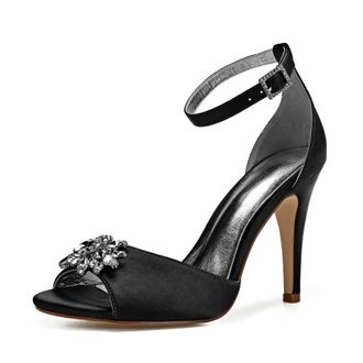 Generic Wedding Shoes Womens Heels Bridal Ankle Strap Open Toe Heels Stiletto High Heeled Sandals for Prom, Party, Daily Wear 10.5Cm,Black,3 UK