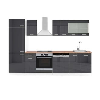 Vicco Mueble De Cocina R-line, Antracita Brillo Intenso/blanco, 300 Cm, Et Roble