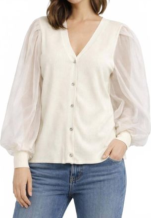 Design History Sheer Sleeve Cardigan In Winter White
