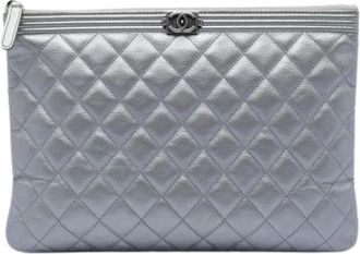 Chanel Pre-owned Clutches, female, Gray, Size: ONE SIZE Pre-owned Leather Clutch