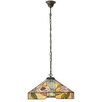 Loops Tiffany Glass Hanging Ceiling Pendant Light Bronze & Square Rose Shade i00155 in Clear
