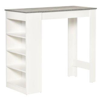 HOMCOM Kitchen Bar Table with Side Shelves - White & Grey | TJ Hughes
