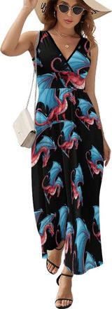 Generic Dragon Womens Sleeveless Dress Trendy V Neck Maxi Tank Dress Sundress XL