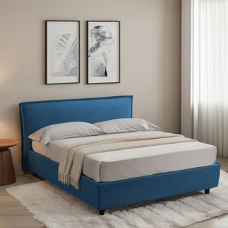 Dmora Cama Francesa Broni, Colch&oacute;n Incluido, Desenfundable Made In Italy, Contenedor, Azul