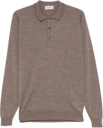 John Smedley Belper Polo Shirt - Heren - Ronde hals truien - Bruin - XL - Wol - Truien & Vesten