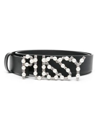 Dsquared2 lettering-plaque leather belt - women - Zamak/Leather - 85 - Black
