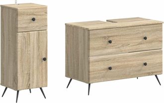 vidaXL Juego De Gabinete De Ba&ntilde;o De 2 Piezas Breda Roble Sonoma Vidaxl